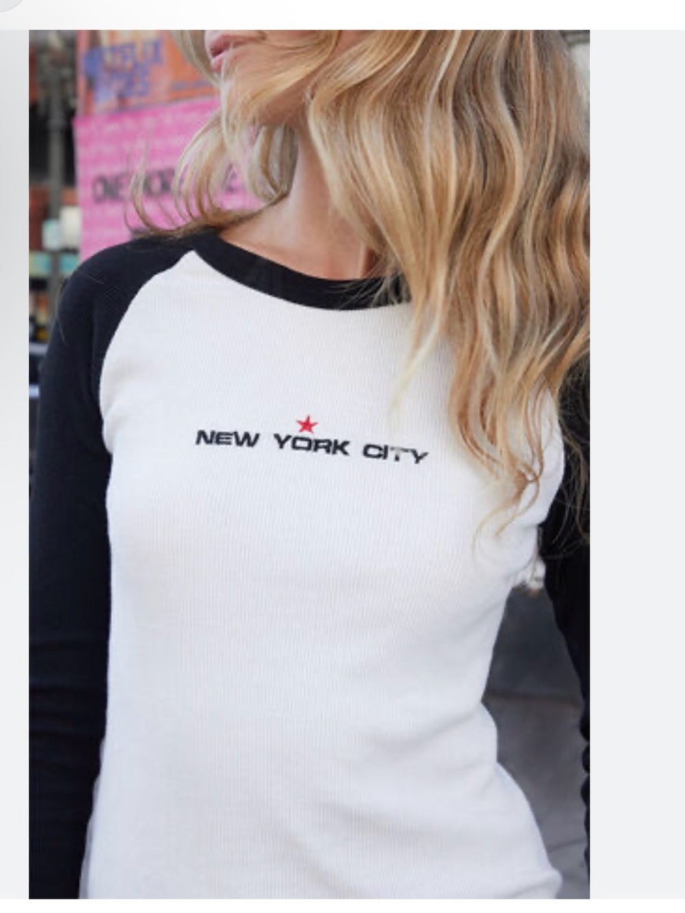 Brandy Melville White & Black New York City Raglan Long Sleeve